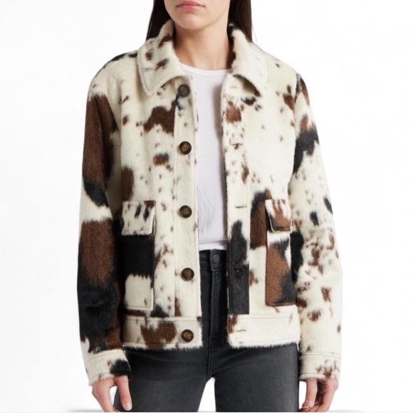 Bernardo Cow Print Faux Fur Jacket - Picture 2 of 7